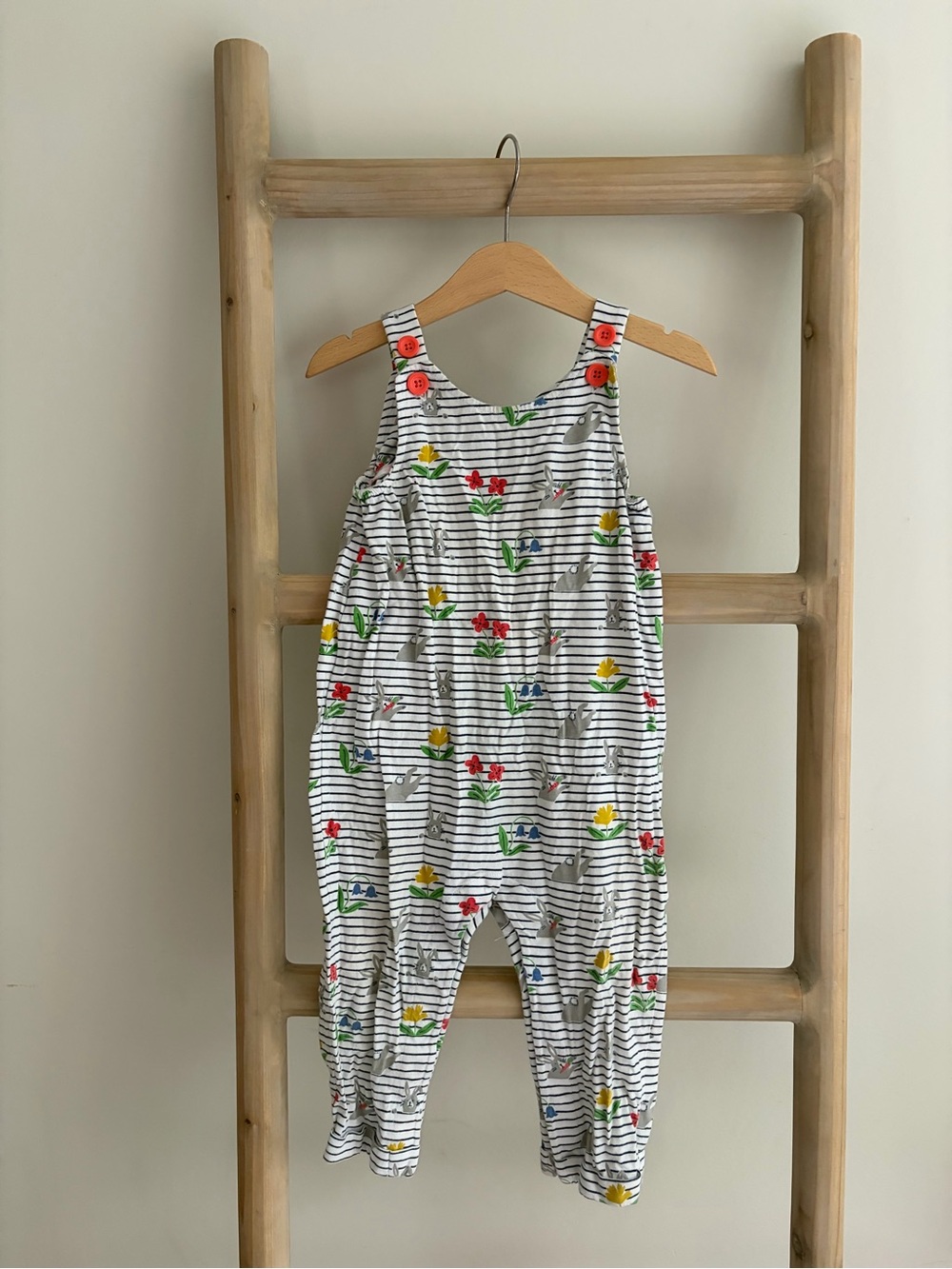 Baby Boden Striped Jumpsuit one piece bunny print